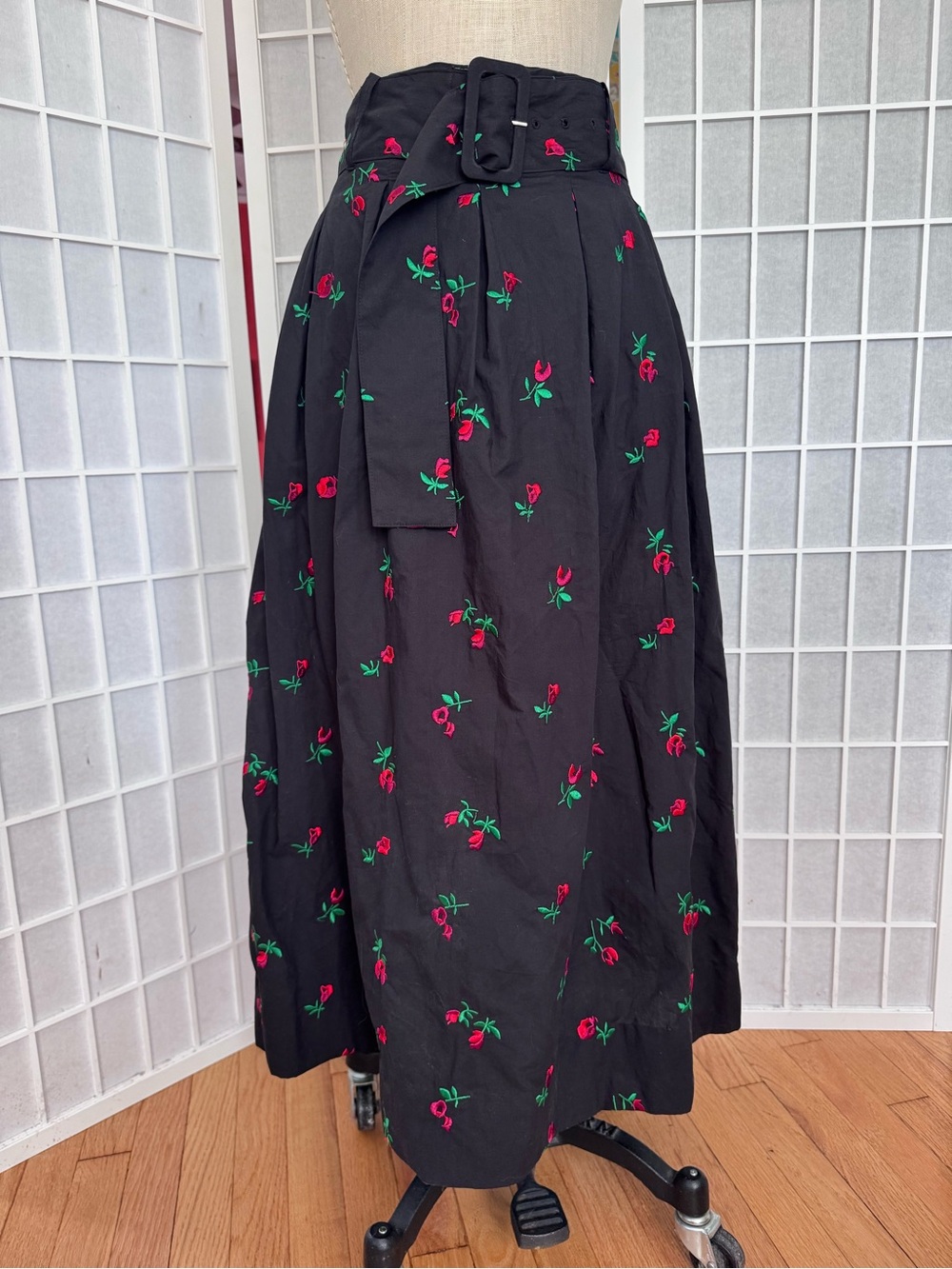 Rachel Antonoff Vinita Rose Embroidery Pleated Maxi Skirt